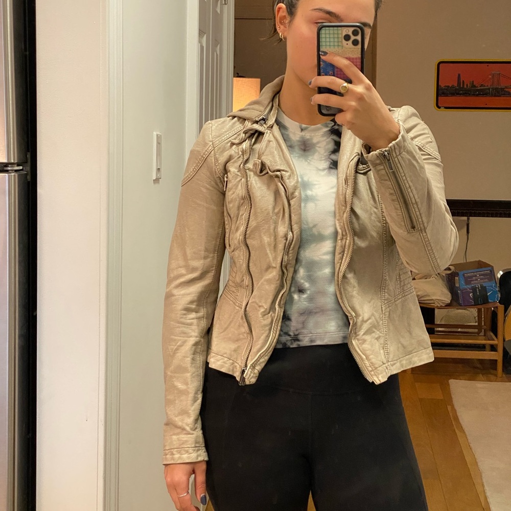 Free People Moto Leather Jacket w/Hood